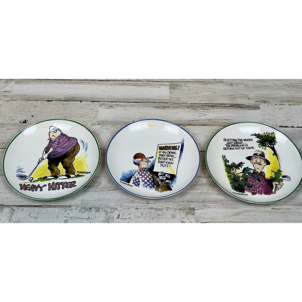 3 Funny Golf Snack Plates Finkstrom by Centrum Cartoon Appetizer Set